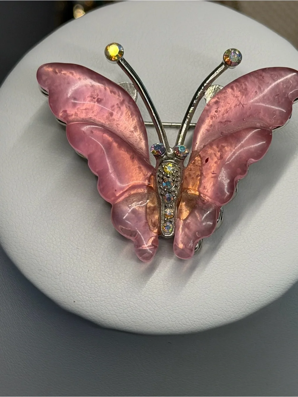 Pink Butterfly Brooch with Rhinestone Accents